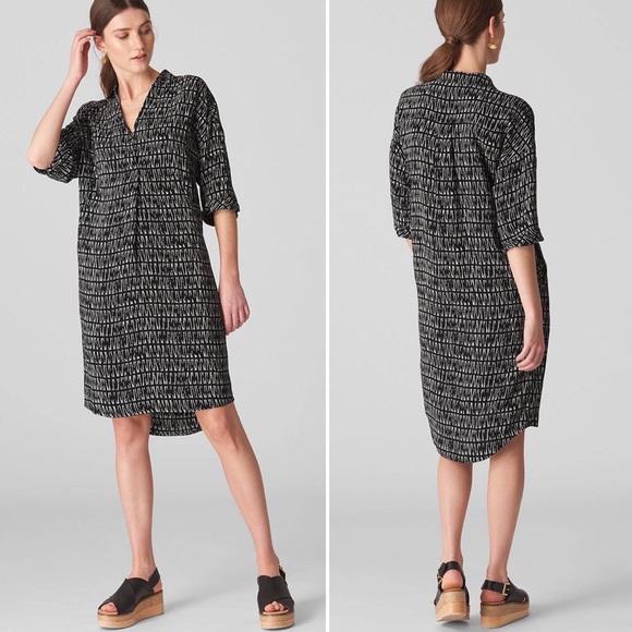 Whistles Dresses & Skirts - Whistles Abstract Print Sahara Cocoon Crepe Dress Black Size Small
